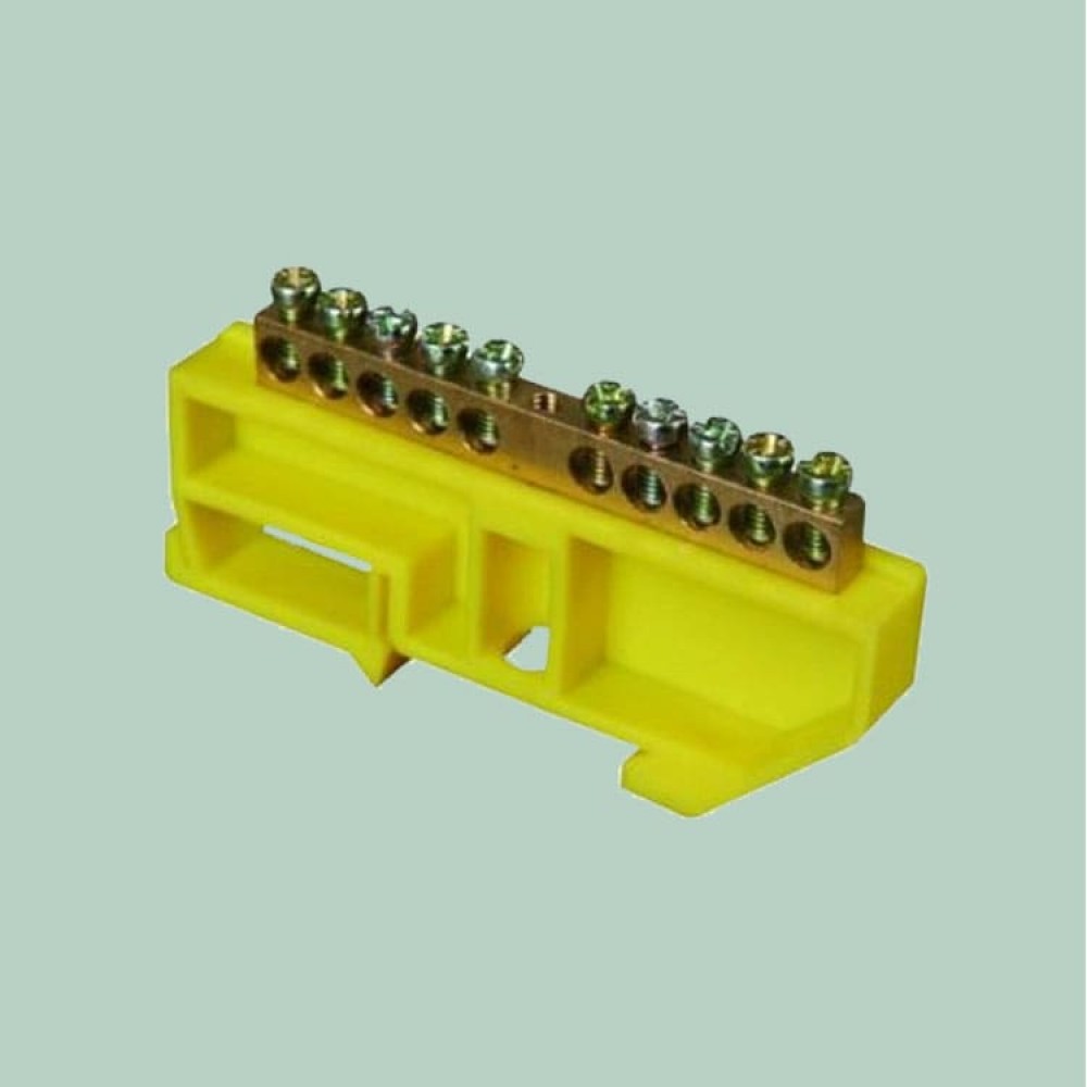 Шина нулевая изолированная ШНИ-6х9-12-Д с DIN-изолятором желтая  Шина нулевая изолированная ШНИ-6х9-12-Д с DIN-изолятором желтая