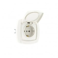 Розетка  Париж 16А 1-м с заземлением с крышкой белая